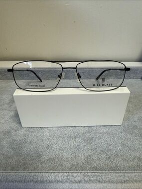 NWOT Bill Blass BB 219-1Men's Thin Black Stainless Steel Rectangular Frames